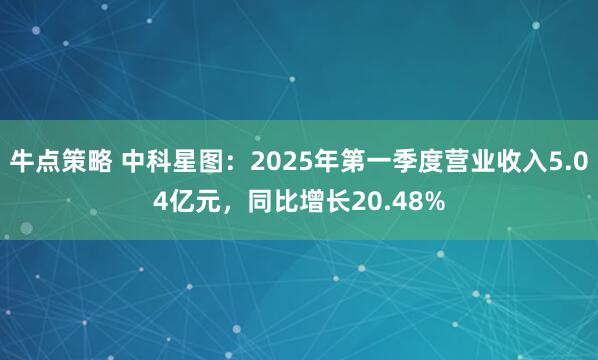 牛点策略 中科星图：2025年第一季度营业收入5.04亿元，同比增长20.48%