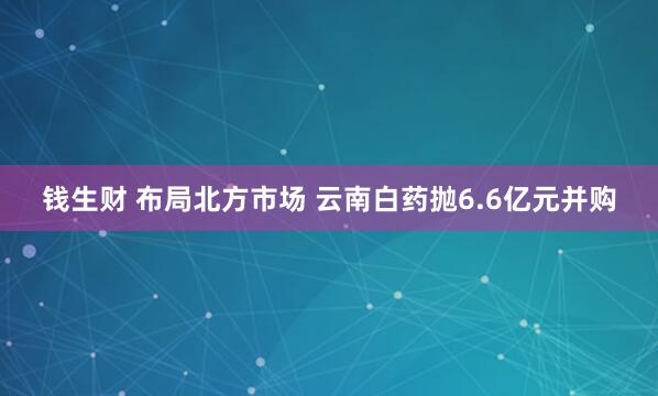钱生财 布局北方市场 云南白药抛6.6亿元并购