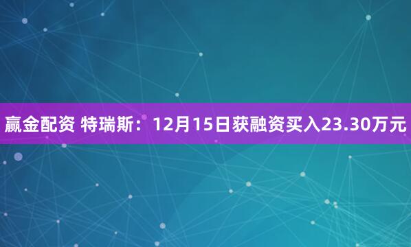 赢金配资 特瑞斯：12月15日获融资买入23.30万元